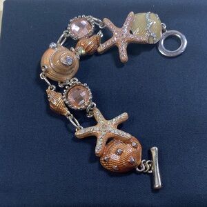 Starfish Conch Sea Shell Charm Bracelet with Rhinestones